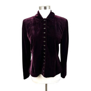 Ralph Lauren Burgundy Velvet Button High Collar Jacket Size 8 Old Money Preppy